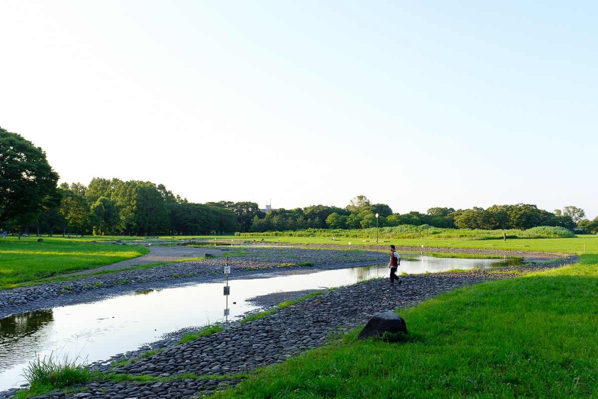 Children's water play area at the Mizumoto park