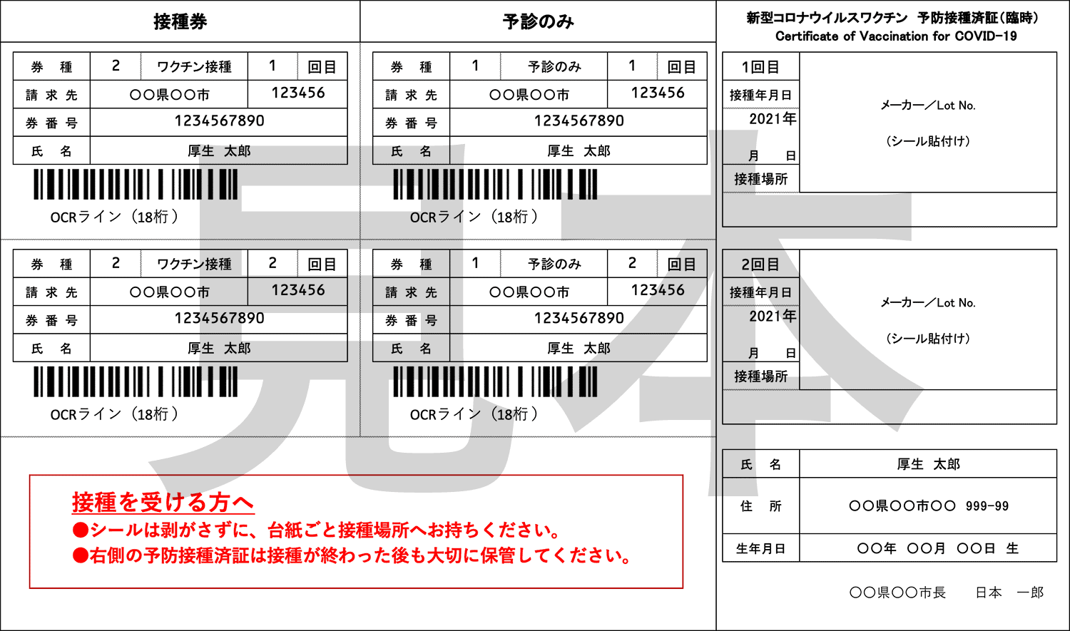 COVID-19 vaccines coupon distributed by the Japanese government